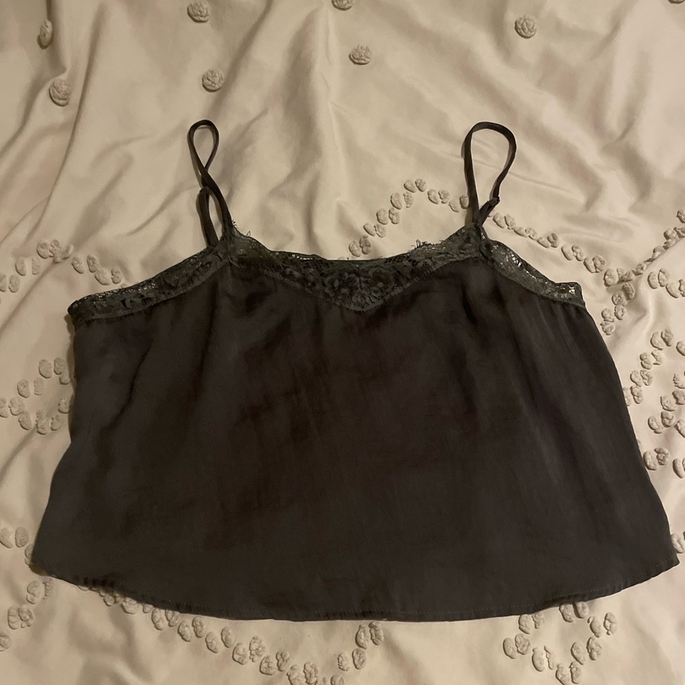 Army green silk crop top